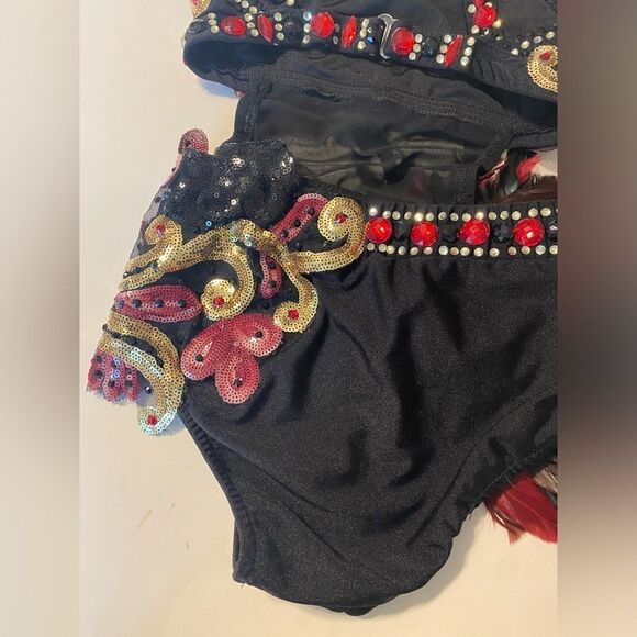 Glamour solo Dance Costume feather embellished stoned bling custom MC child - Picture 10 of 13